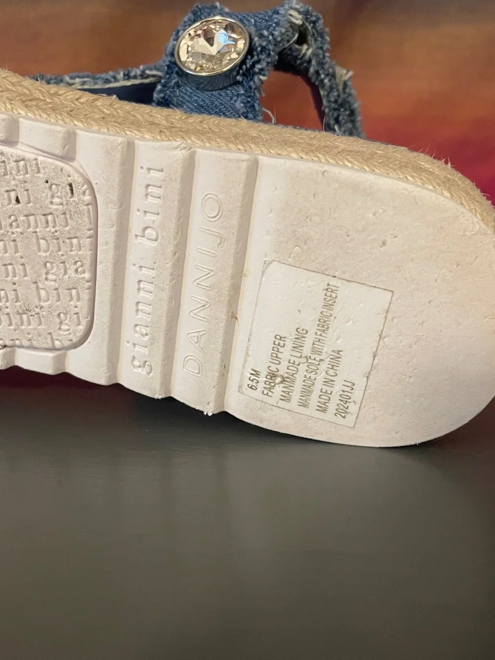 Gianni Bini Denim Platform Sandals with Crystal Accents